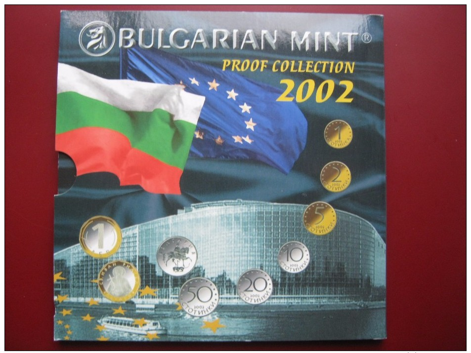 Bulgaria Mint 2002 7 Coin Collection Set 1 Stotinka - 1 Lev + Mint Token Sealed In Folder - Bulgaria