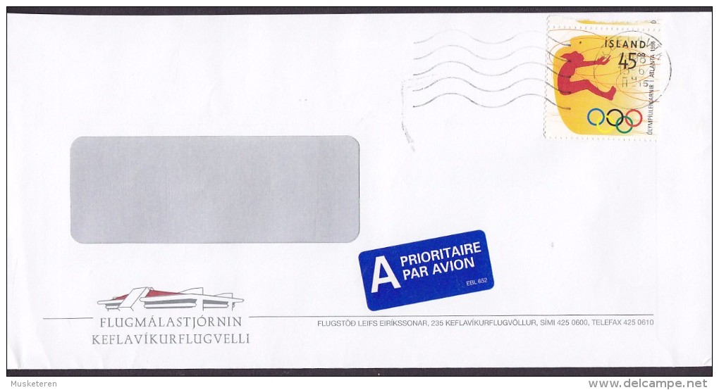 Iceland A PRIORITAIRE Par Avion Label FLUGMALASTJORNIN, KEFLAVIK 1998 Cover Brief Olympic Games Atlanta Stamp - Poste Aérienne