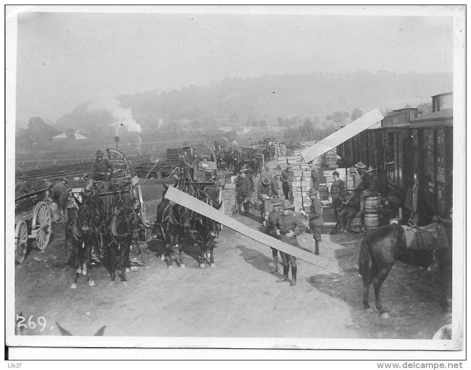 1917 Arrivée En Train Des Provisions De Guerre Américaines En France Et Chargement Sur Charriots 1 Photo 14-18 Ww1 Wk1 - War, Military