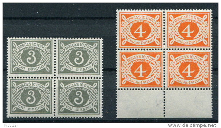 Ireland - Postage Due 1971 3 & 4 P WITH Watermark In Blocks Of 4 - Segnatasse