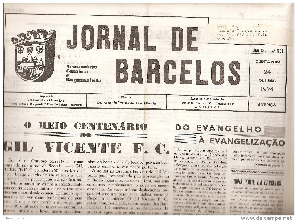 Barcelos - Jornal De Barcelos Nº 1269 De 24 De Outubro De 1974 - Revues & Journaux