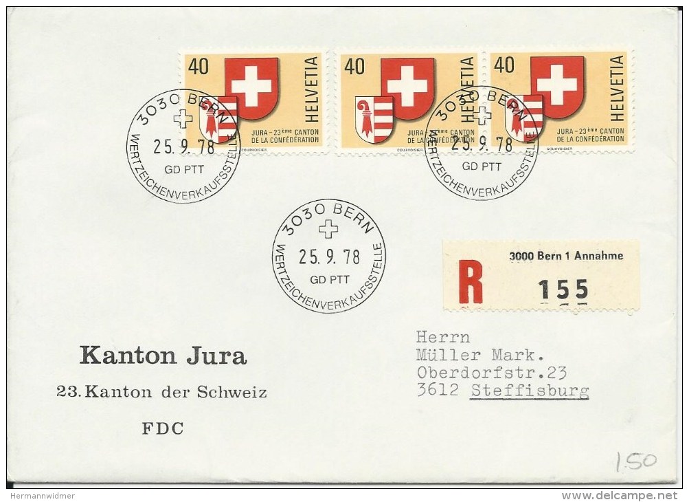 621, Jura, 23ème Canton Confédération, Recommandé - FDC