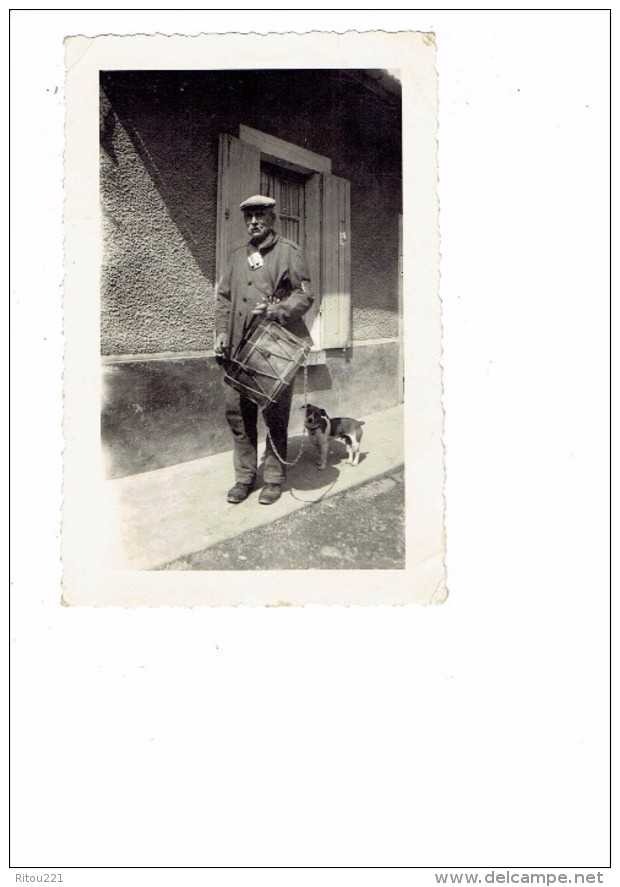 Petite Photographie - Homme - Crieur Annonceur De Village Tambour Chien - Guerra, Militari