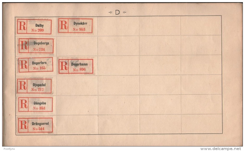 BID SWEDEN Registered Mail Labels Svenska Rekommedationsmärken ALBUM A-Ö - Abarten Und Kuriositäten