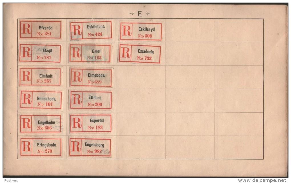 BID SWEDEN Registered Mail Labels Svenska Rekommedationsmärken ALBUM A-Ö - Variétés Et Curiosités