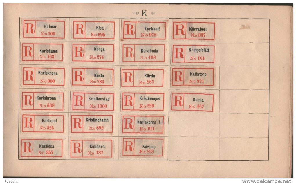 BID SWEDEN Registered mail labels svenska rekommedationsmärken ALBUM A-Ö