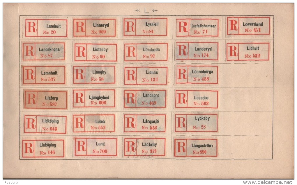 BID SWEDEN Registered mail labels svenska rekommedationsmärken ALBUM A-Ö