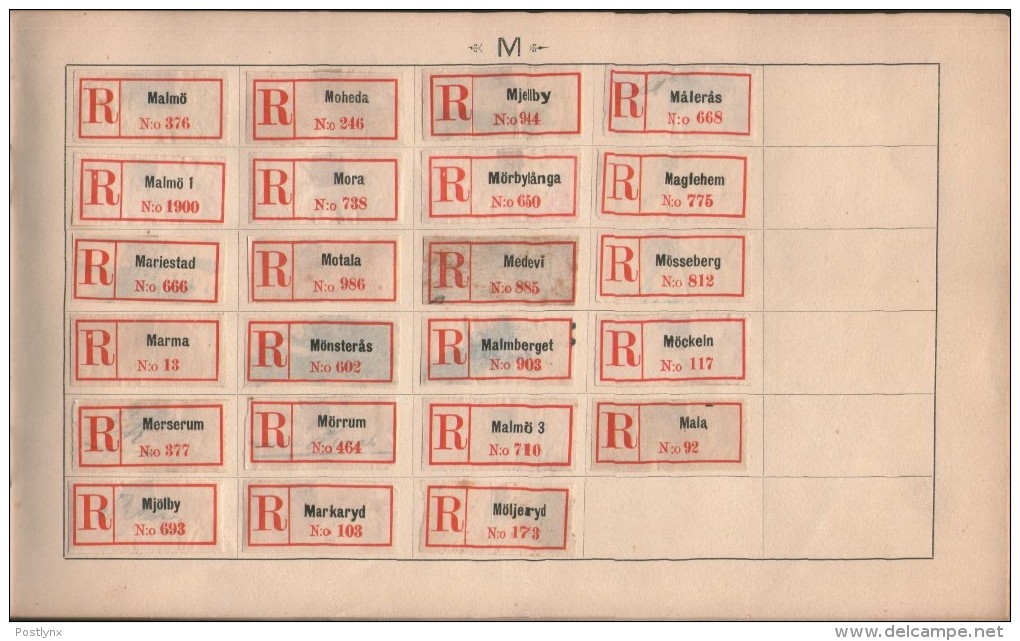 BID SWEDEN Registered mail labels svenska rekommedationsmärken ALBUM A-Ö