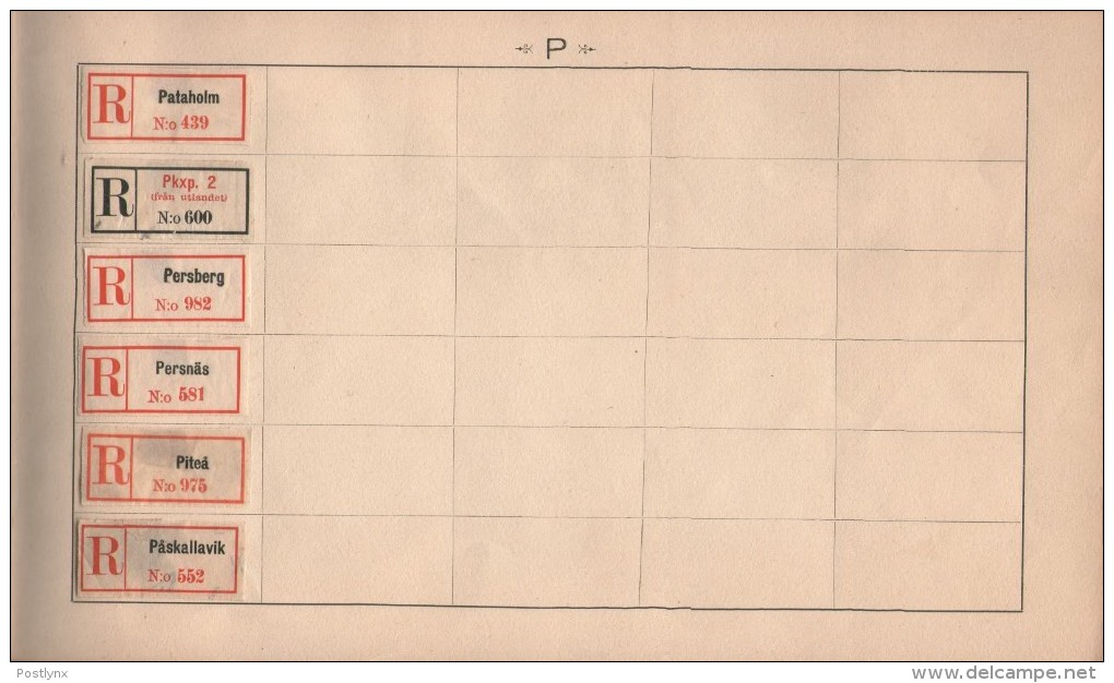 BID SWEDEN Registered mail labels svenska rekommedationsmärken ALBUM A-Ö