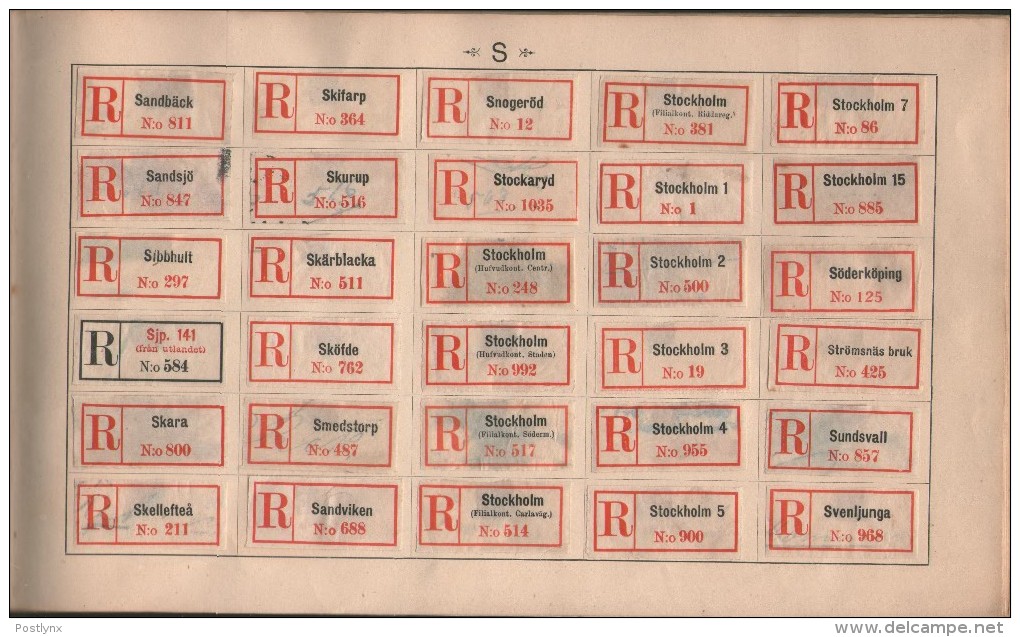 BID SWEDEN Registered mail labels svenska rekommedationsmärken ALBUM A-Ö