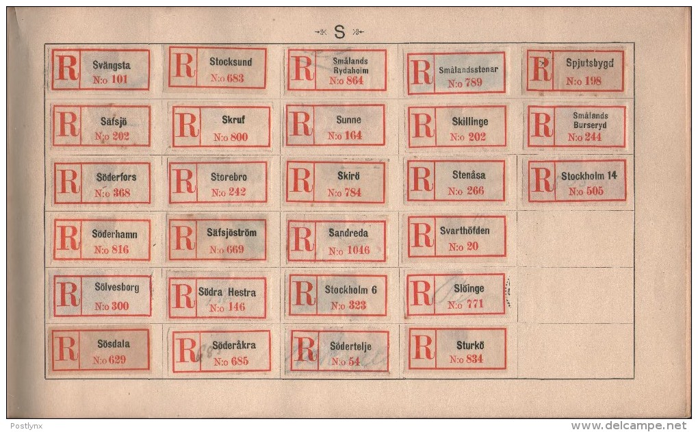 BID SWEDEN Registered mail labels svenska rekommedationsmärken ALBUM A-Ö