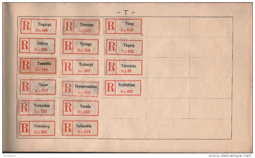 BID SWEDEN Registered mail labels svenska rekommedationsmärken ALBUM A-Ö