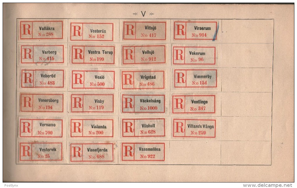 BID SWEDEN Registered mail labels svenska rekommedationsmärken ALBUM A-Ö