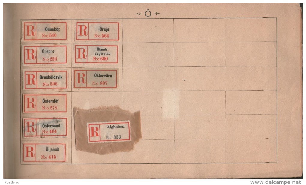 BID SWEDEN Registered mail labels svenska rekommedationsmärken ALBUM A-Ö