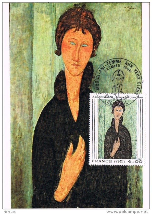 17509. Tarjeta Maxima CREIL (France) 1980. Pintura Modigliani. Mujer Ojos Azules - 1980-1989