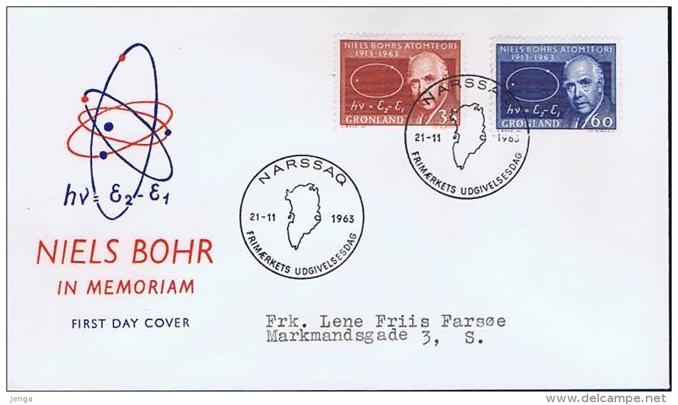 Greenland; 1963;  Niels Bohr; Set Of 2 (Mi Nr 62-63) On FDC - FDC