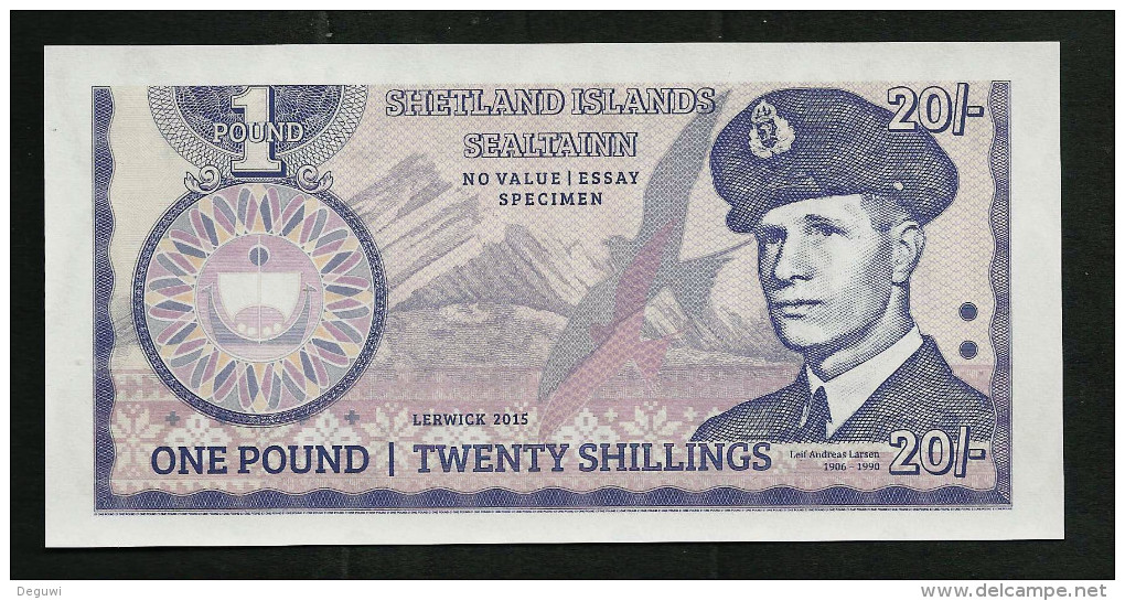 "1 P 20 Sh. Shetland Islands", Entwurf, Beids. Druck, RRRR, UNC, Ca. 140 X 69 Mm, Essay, Trial, UV, Wm, Serial No. - Fiktive & Specimen