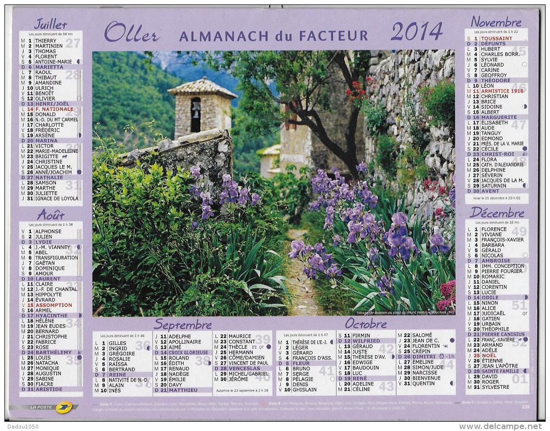 Calendrier Des Postes ,saone Et Loire 2014 - Grand Format : 2001-...