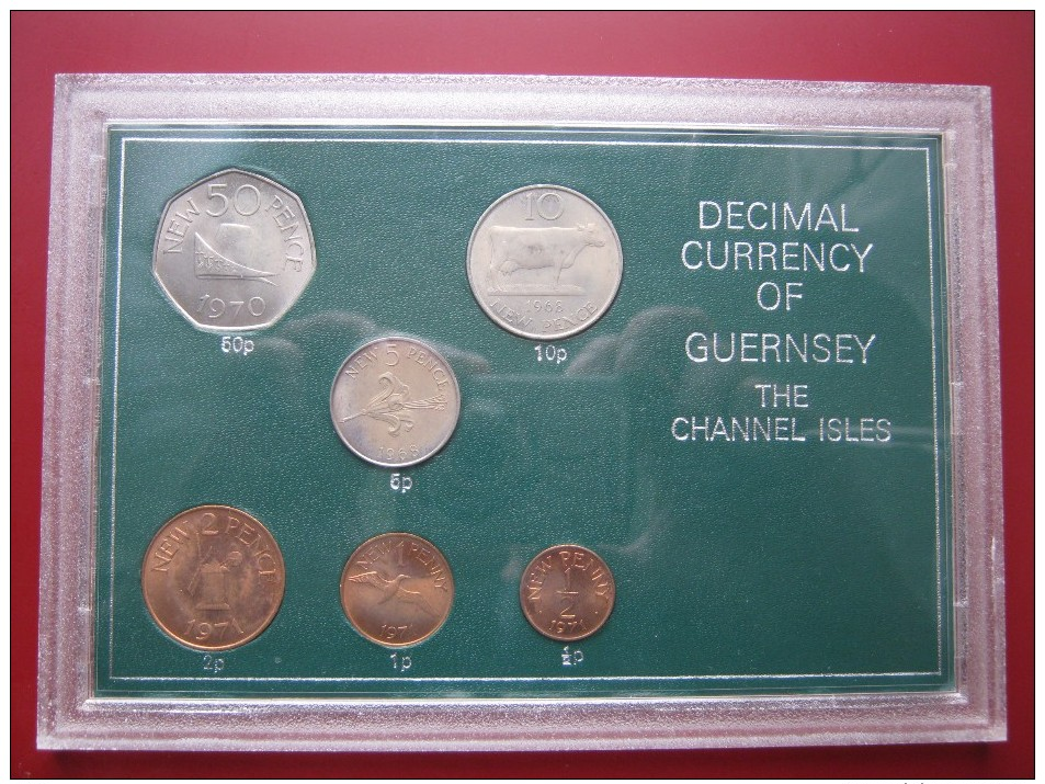 Guernsey Channel Islands 1968 - 1971 6 Coin Set UNC 1/2 Penny - 50 Pence - Guernesey