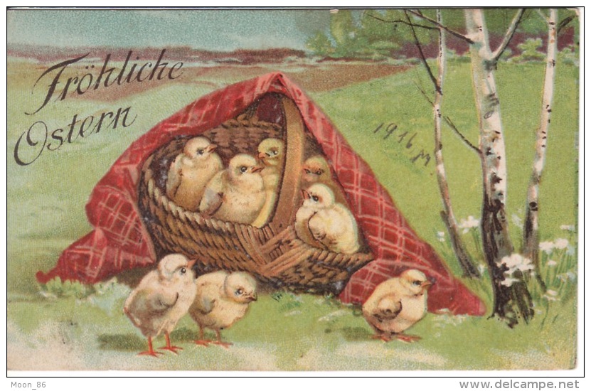 Frohliche Ostern - Joyeuses Pâques - Poussin Dans Panier - Pâques