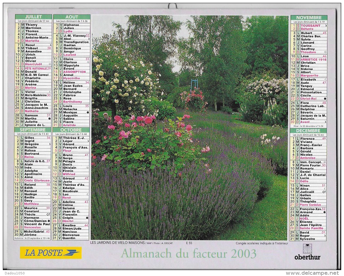 Calendrier Des Postes ,saone Et Loire 2003 - Grand Format : 2001-...