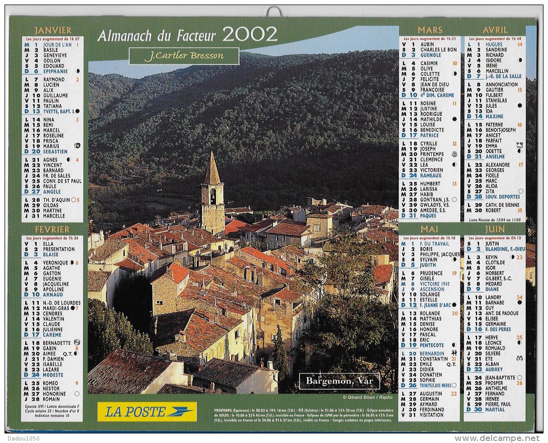 Calendrier Des Postes ,saone Et Loire 2002 - Grand Format : 2001-...