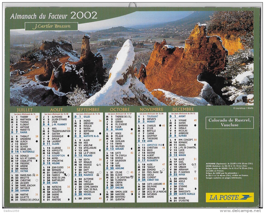 Calendrier Des Postes ,saone Et Loire 2002 - Grand Format : 2001-...