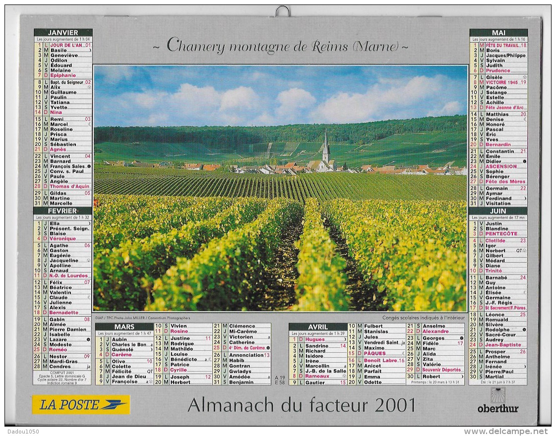 Calendrier Des Postes ,saone Et Loire 2001 - Grand Format : 2001-...