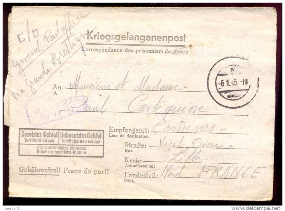 Brief Lettre - Kriegsgefangenenpost - Omer Clisque à Paul Cartequisse - Lille - 1944 - Guerre De 1939-45