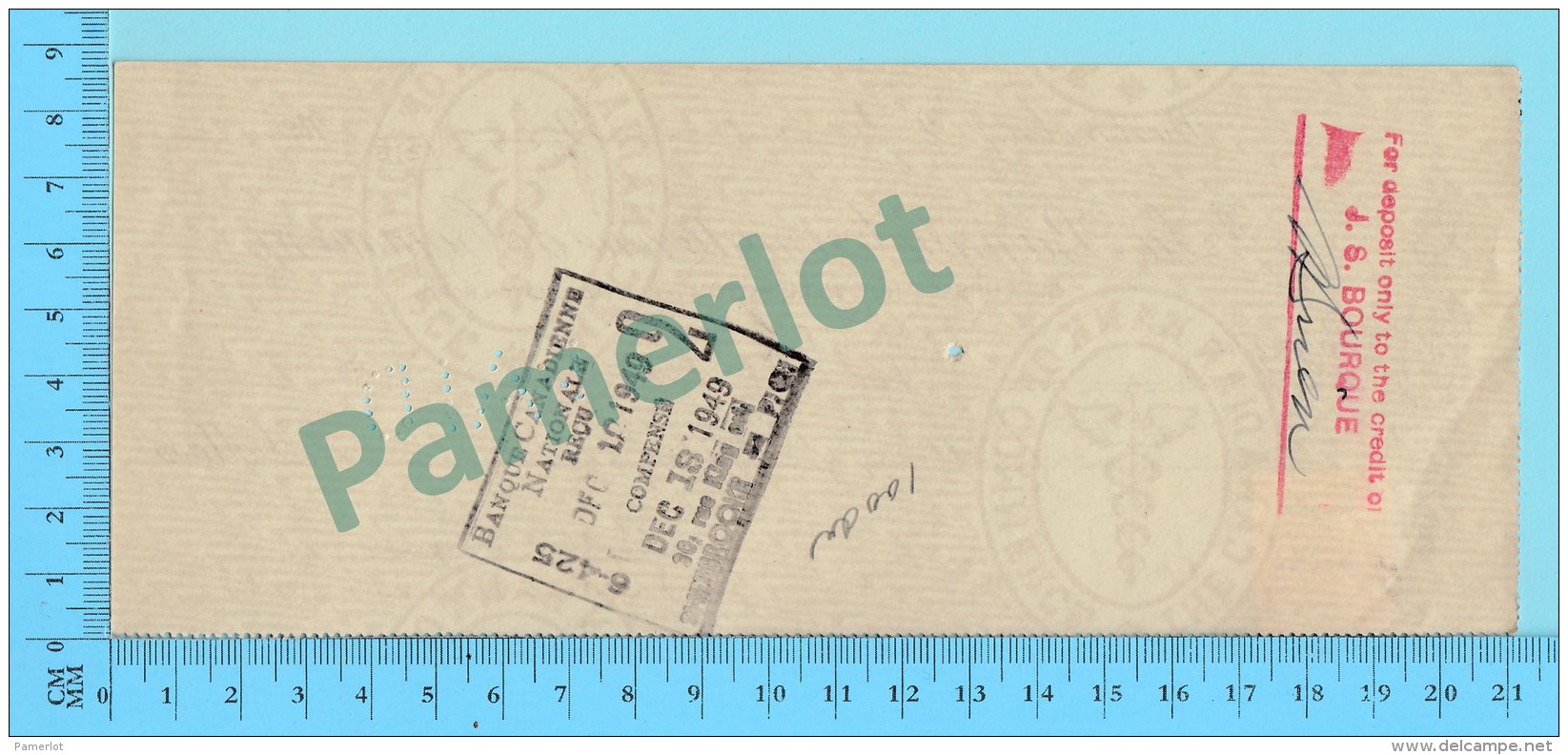 Sherbrooke Quebec 1947 Cheque -  $9.14, Ministre Johnny Bourque Union Nationale Gouv. Duplessis  -2 Scans - Schecks  Und Reiseschecks