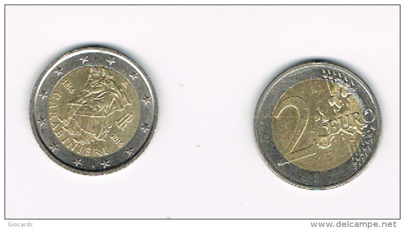 ITALIA 2 EURO COMMEMORATIVI 2014 CARABINIERI   - CIRCOLATA - Italia