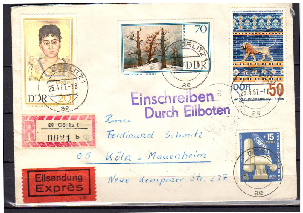 Eilsendung Exprès Görlitz 1967 > Köln-Mauerheim (ddr13) - Lettres & Documents