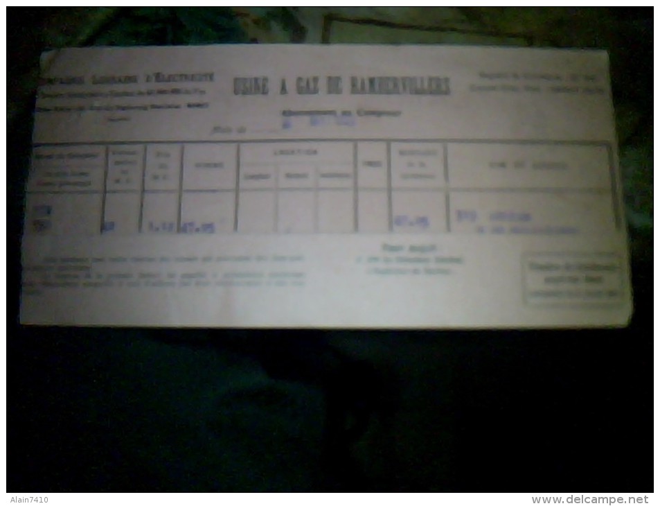 Vieux Papiers A Entete Facture Usine A Gaz De Rambervillers Cie Lorrainne D Electricite Avec  Publicitee Lampe " Metal " - Non Classés