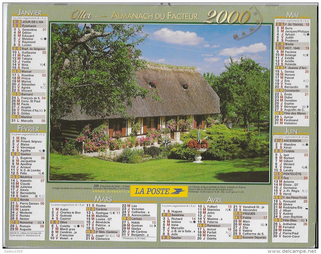 Calendrier Des Postes ,saone Et Loire 2000 - Grand Format : 2001-...