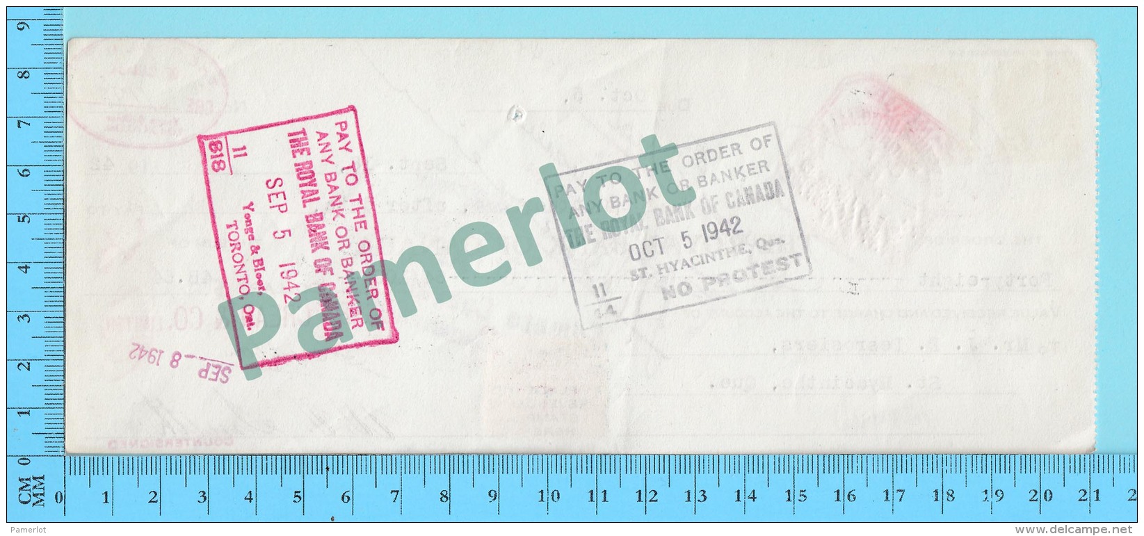 St-hyacinthe Quebec 1942 - $48.64, Cheque Certifié, Facture Robert Vrean &amp; Co.,  3 Cents Accise Timbre   -2 Scans - Cheques & Traveler's Cheques