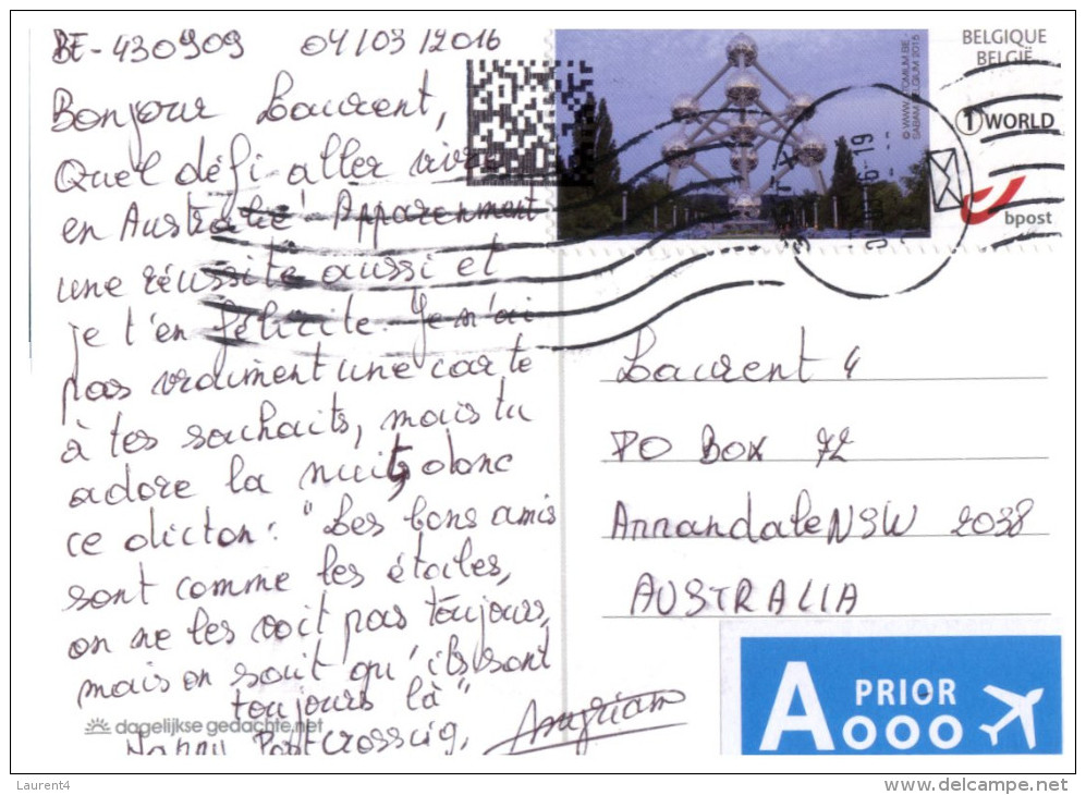 (460) Star + Belgium Personalised Stamp At Back Of Postcard - Atonium Brussels - Espace