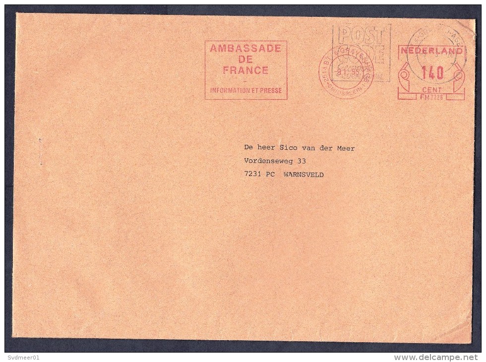 Netherlands: Cover, 1995, Meter Cancel, French Embassy In The Hague, Ambassade De France (traces Of Use) - Brieven En Documenten