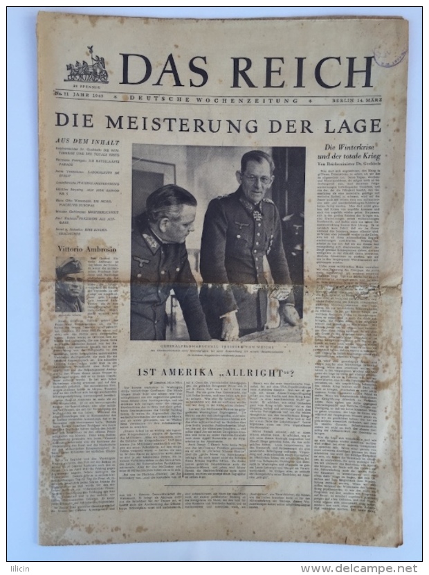 Magazine / Newspapers NO000013 - Das Reich #11 Deutschland (Germany) 1943-03-14 - Other & Unclassified