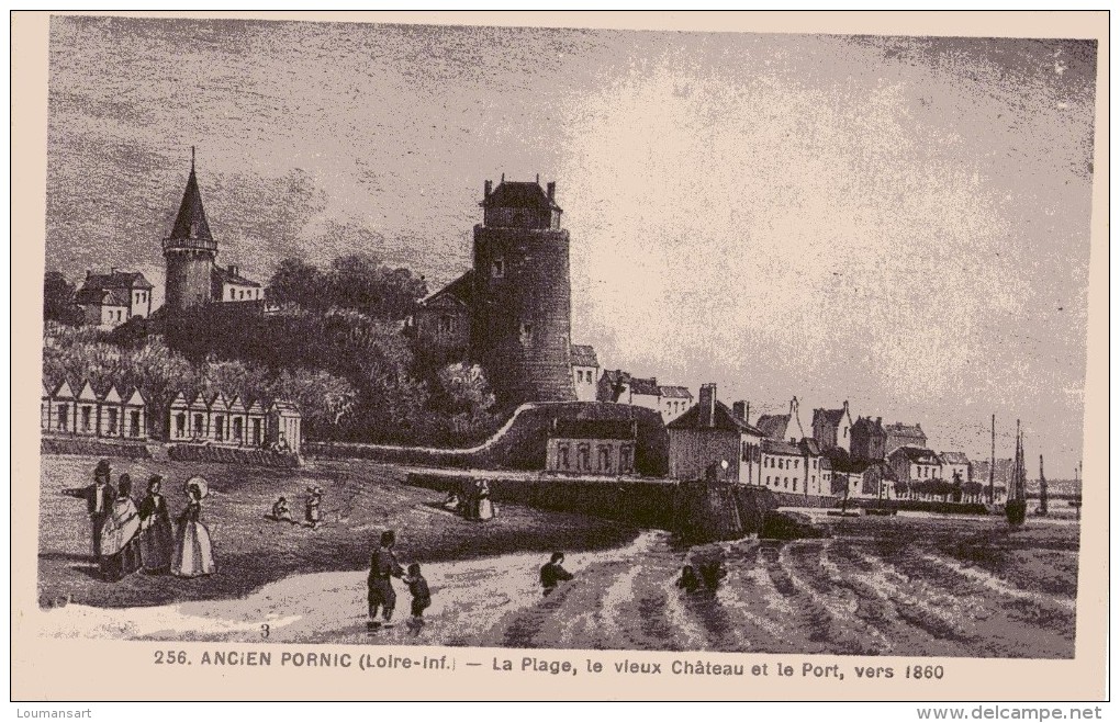 CPA ANIMÉE - BRETAGNE - ANCIEN PORNIC (44) (Loire-Inf.) - N° 256 - Plage, Vieux Château, Port, Vers 1860 - Pornic