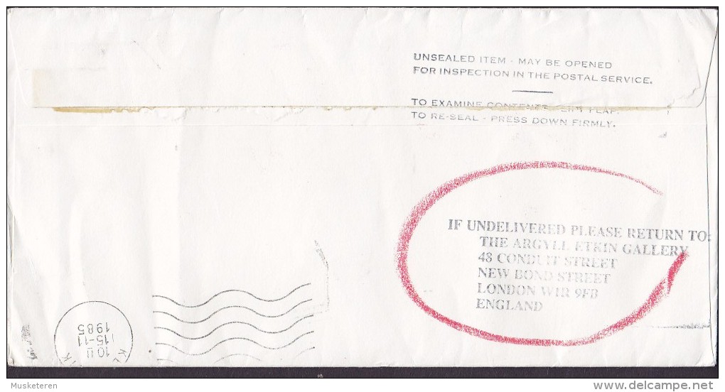 Great Britain 1985 PP Cover Brief NJARDVIK Iceland "Fluttur" Endursent - RETOUR Labels Interesting Cancels (2 Scans) - Cartas & Documentos
