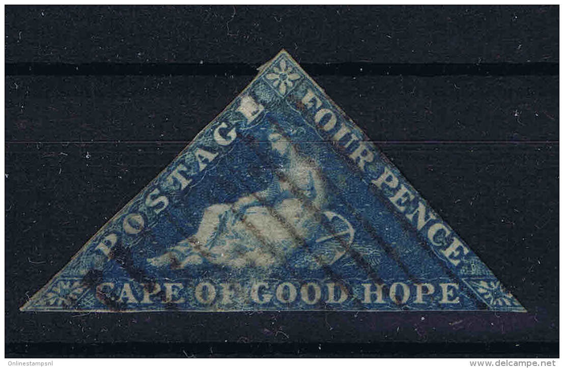 Cape Of Good Hope: 1855 -1863 4 D  Blue SG 6a Cancelled With GRAHAMSTONE HAND ROLLER Kight Fold At Bottom - Cape Of Good Hope (1853-1904)