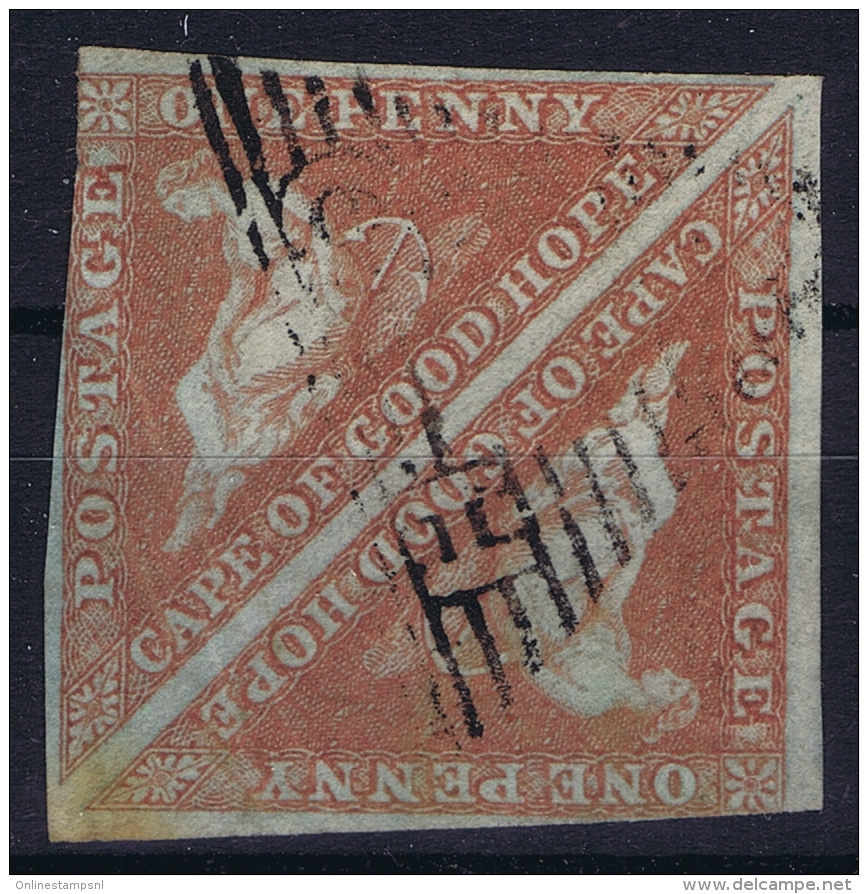 Cape Of Good Hope: 1853 1 D  SG 1  Used Paper Deeply Blued Tete Beche RR  Light Fold At Arrow - Cape Of Good Hope (1853-1904)