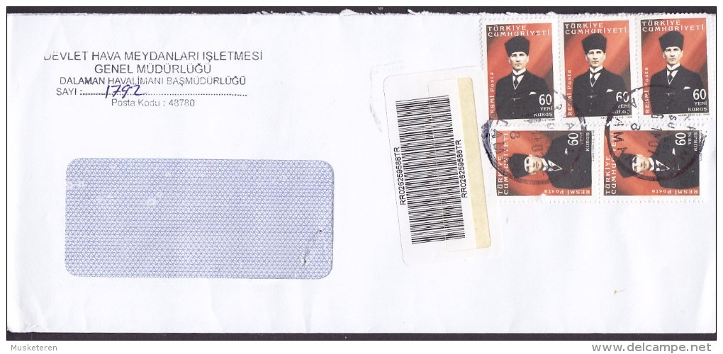 Turkey Registered Raccommandata DALAMAN 2007 Cover Lettera 5x Atatürk Stamps - Covers & Documents