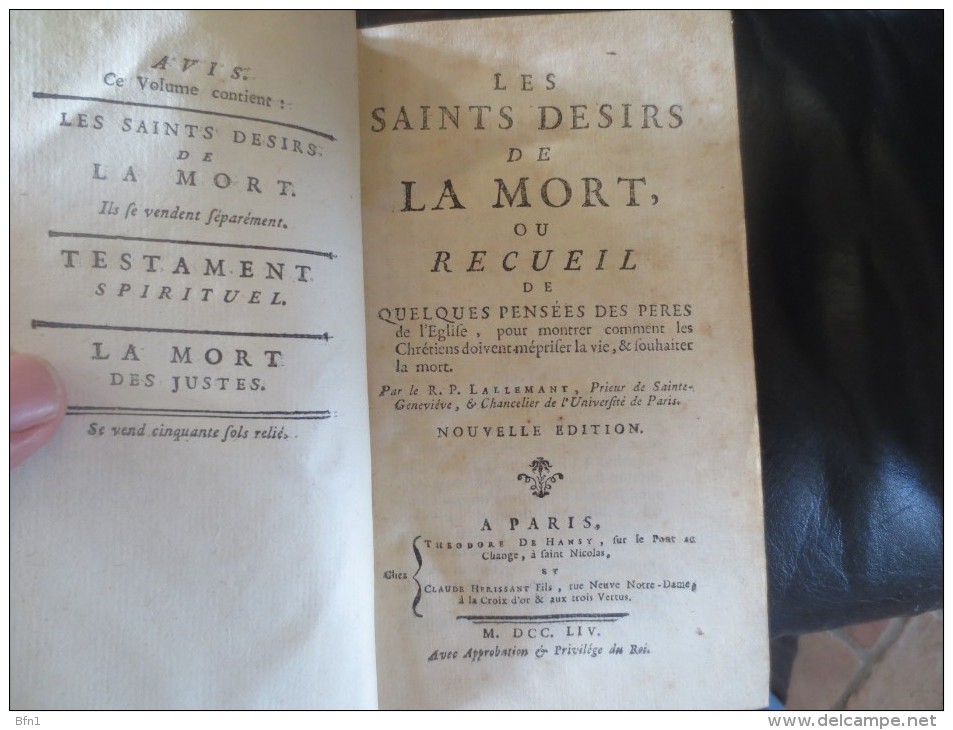 LALLEMANT R.P- 1754- Les Saints Désirs De La Mort Ou Recueil De Quelques Pensées Des Pères De L'Eglise - Voir Photos - 1701-1800