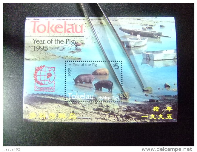 TOKELAU 1995 FAUNA NOUVEL AN CHINOIS Cohons Pêchant Yvert N&ordm; Bloc 4** MNH - Tokelau