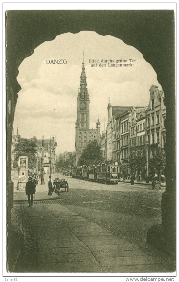 GDANSK DANZIG Tram At Grüne Tor Längenmarkt Street Life C. 1910 - Polen