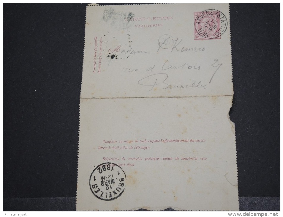 BELGIQUE - Entier Carte Lettre - Mars 1892 - A Voir – 17547 - Kartenbriefe