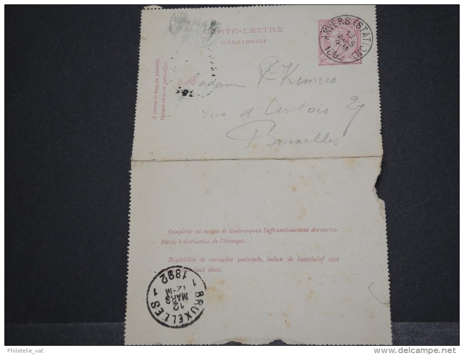 BELGIQUE - Entier Carte Lettre - Mars 1892 - A Voir – 17547 - Letter-Cards