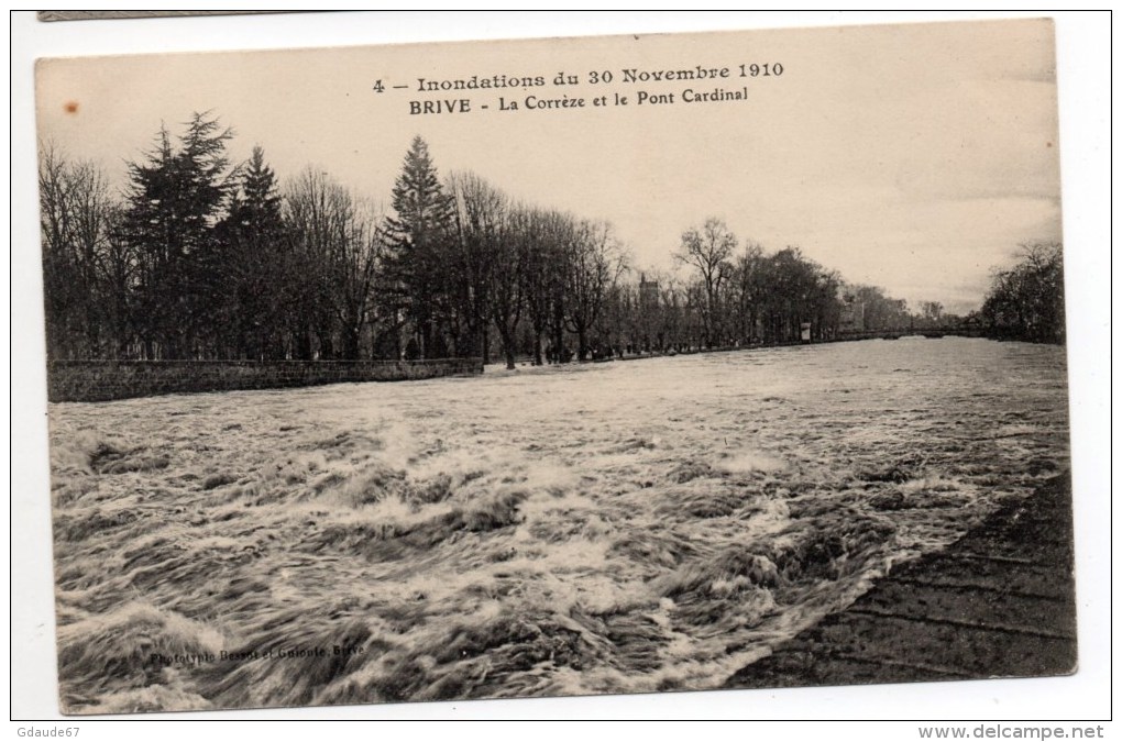 BRIVE (19) - INONDATIONS DU 30 NOVEMBRE 1910 - LA CORREZE ET LE PONT CARDINAL - Brive La Gaillarde