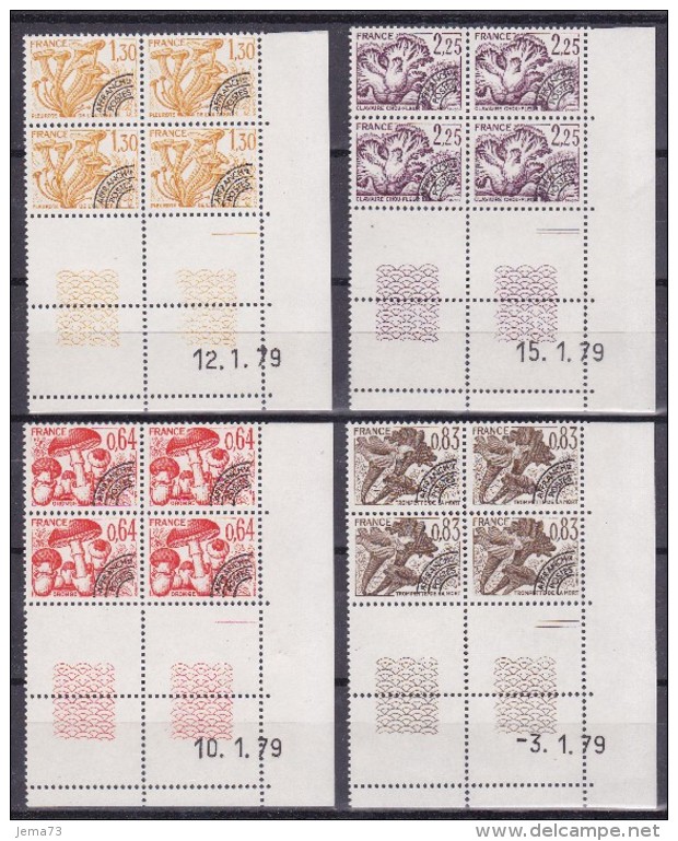 N° 158 à 161 Préoblitérés Champignosn Séries En Bloc De 4 Timbres Coins Datés  Janvier 1979 Neuf Impéccable - Préoblitérés